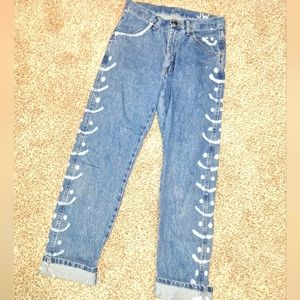 Vintage hand dyed smiley face Rusler jeans